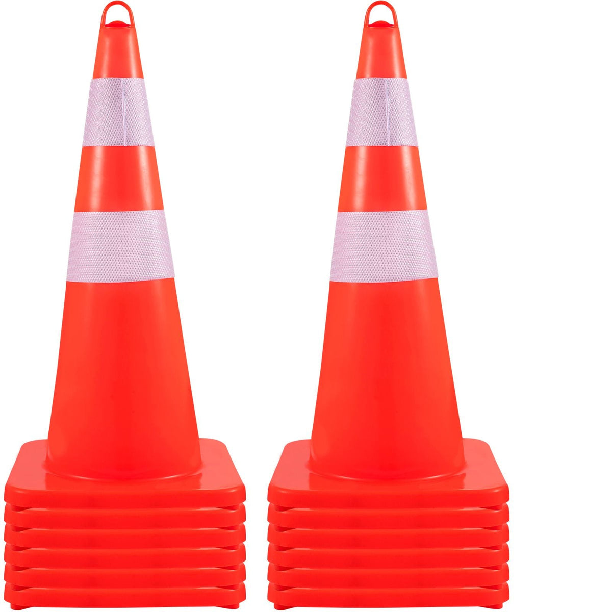 Safety Cones, 12 x 28\" Traffic Cones, PVC Orange Construction Cones, 2 Reflective Collars Traffic Cones with Weighted Base and Hand-Held Ring Used for Traffic Control, Driveway Road Parking