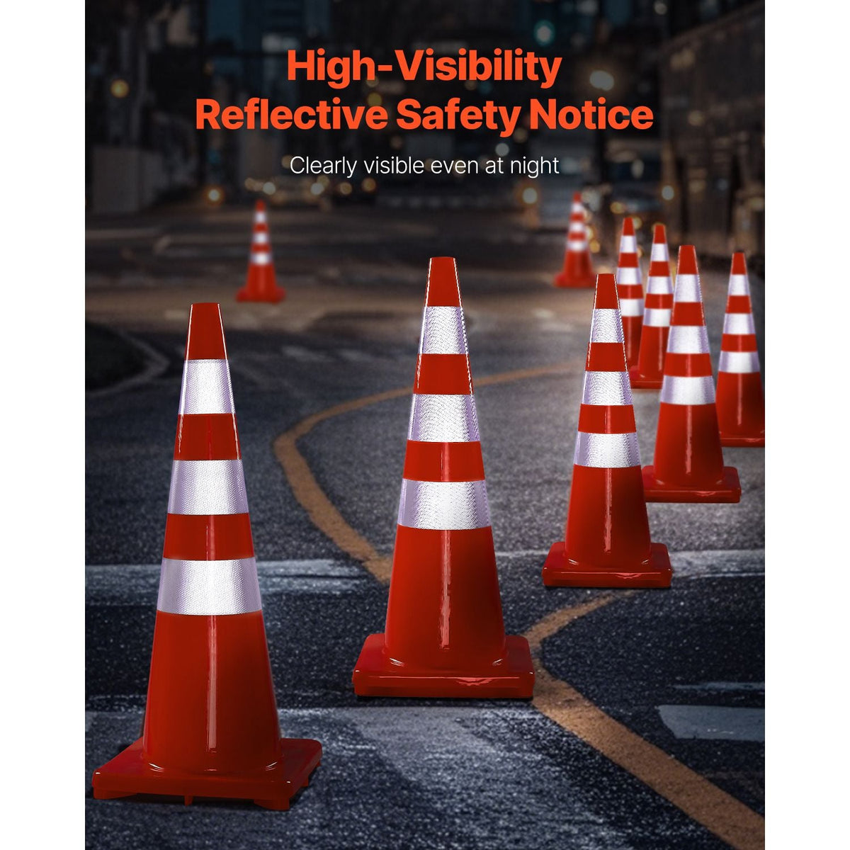 Safety Cones, 6 x 36\" Traffic Cones, PVC Orange Construction Cones, Reflective Collars Traffic Cones with Weighted Base Used for Traffic Control, Driveway Road Parking and School Improvement
