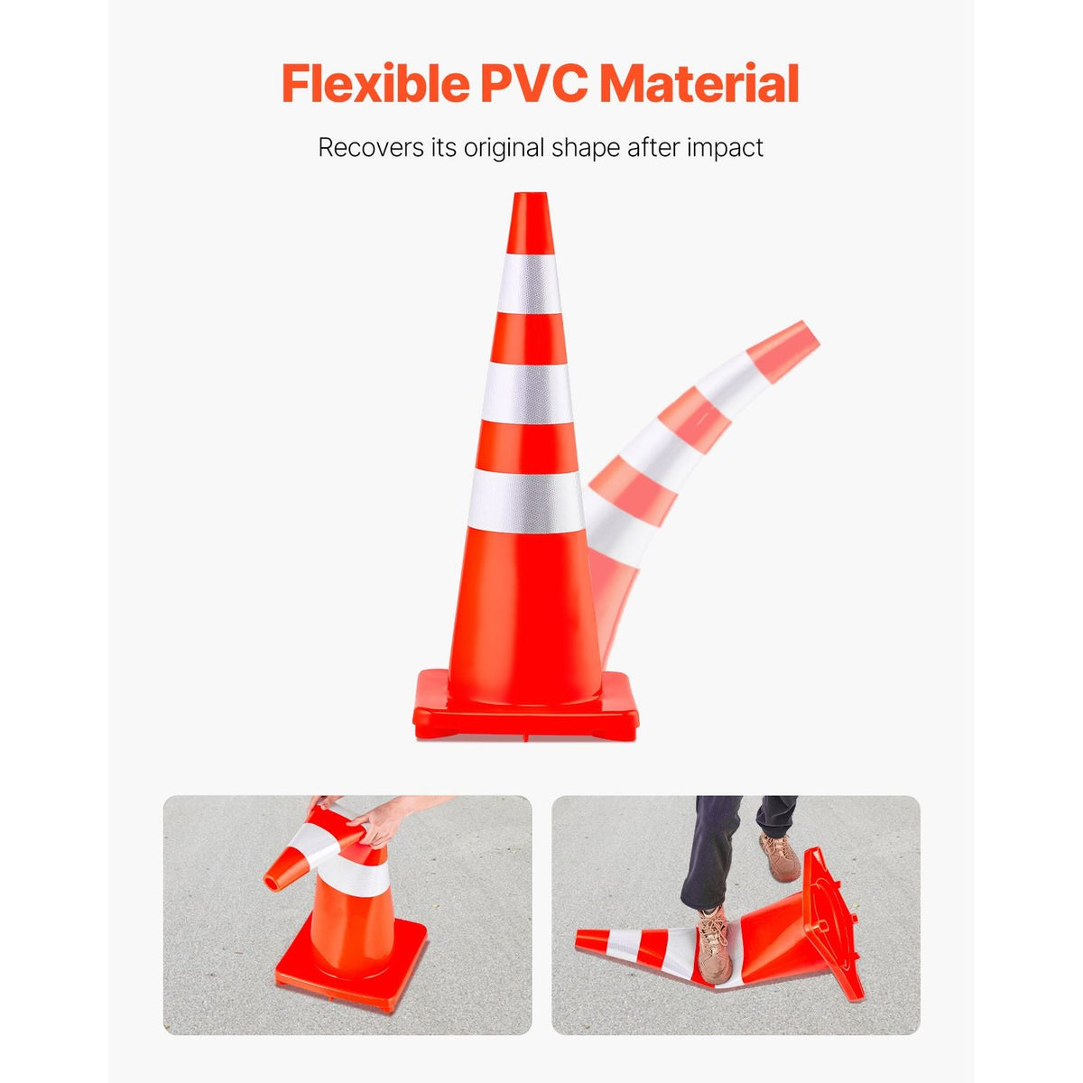 Safety Cones, 6 x 36\" Traffic Cones, PVC Orange Construction Cones, Reflective Collars Traffic Cones with Weighted Base Used for Traffic Control, Driveway Road Parking and School Improvement