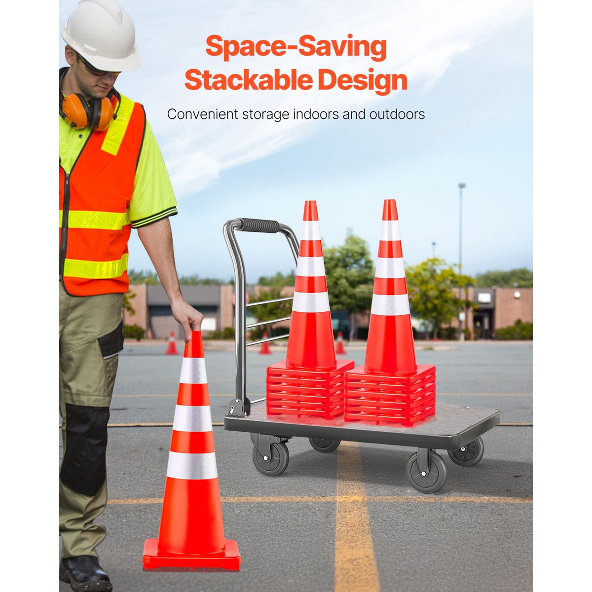 Safety Cones, 6 x 36\" Traffic Cones, PVC Orange Construction Cones, Reflective Collars Traffic Cones with Weighted Base Used for Traffic Control, Driveway Road Parking and School Improvement