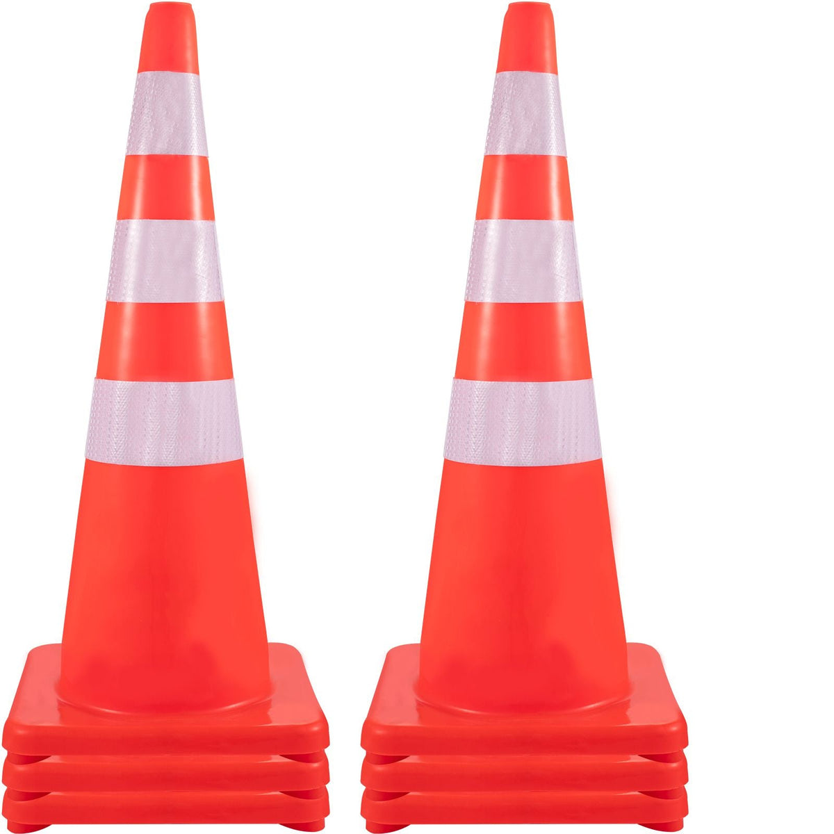 Safety Cones, 6 x 36\" Traffic Cones, PVC Orange Construction Cones, Reflective Collars Traffic Cones with Weighted Base Used for Traffic Control, Driveway Road Parking and School Improvement