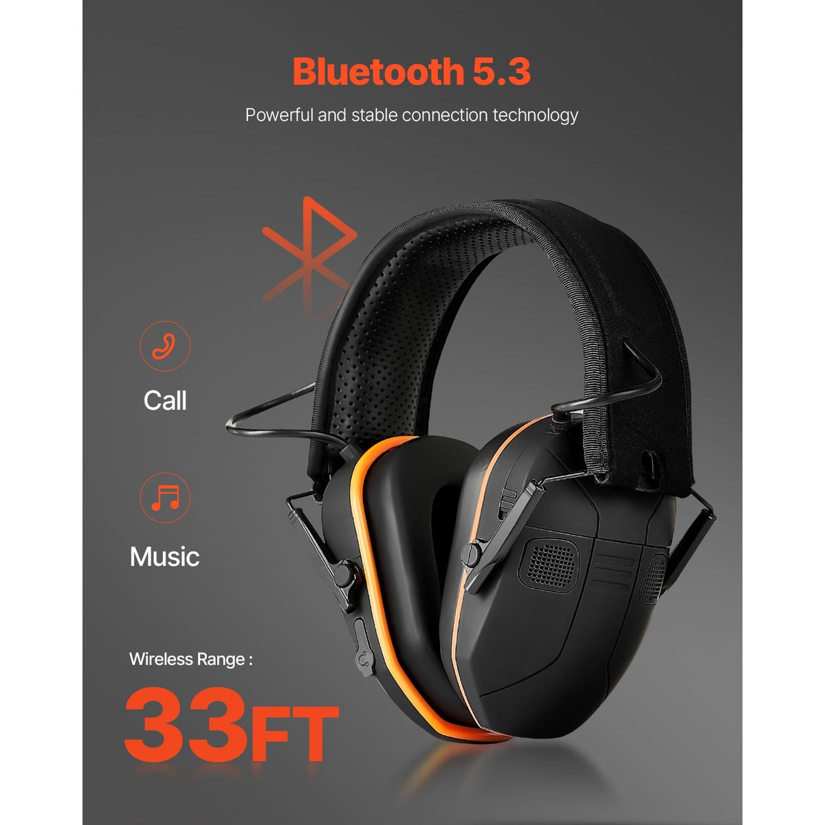 Safety Earmuffs, Electronic Ear Muffs with 5.3 Bluetooth Technology and Sound Amplification, Noise Reduction Headphone NRR23dB, Hearing Protection Earmuffs for Shooting, Lawn Mowing and Work
