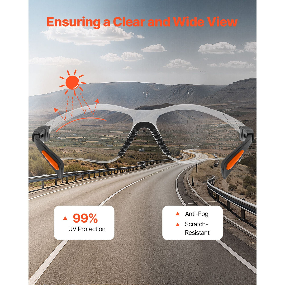 Safety Glasses, Anti-Fog and Scratch-Resistant Clear Lens, Safety Goggles with Adjustable Length and Angle, ANSI Z87.1+ Impact-Resistant Protective Eye Goggles, for Work, Lab & Construction