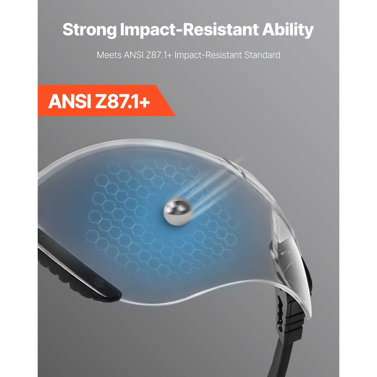 Safety Glasses, Anti-Fog and Scratch-Resistant Clear Lens, Safety Goggles with Adjustable Length and Angle, ANSI Z87.1+ Impact-Resistant Protective Eye Goggles, for Work, Lab & Construction