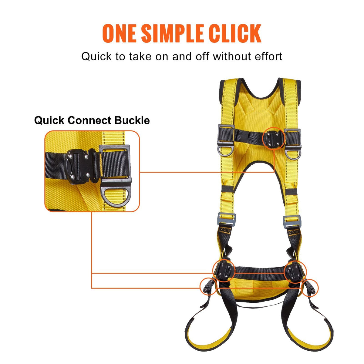 Safety Harness, Full Body Harness, Safety Harness Fall Protection with Added Padding, and Side Rings and Dorsal D-Rings and a Lanyard, ANSI/ASSE Z359.11-2014, 160 lbs Max Weight, S