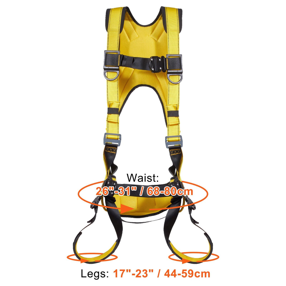 Safety Harness, Full Body Harness, Safety Harness Fall Protection with Added Padding, and Side Rings and Dorsal D-Rings and a Lanyard, ANSI/ASSE Z359.11-2014, 160 lbs Max Weight, S