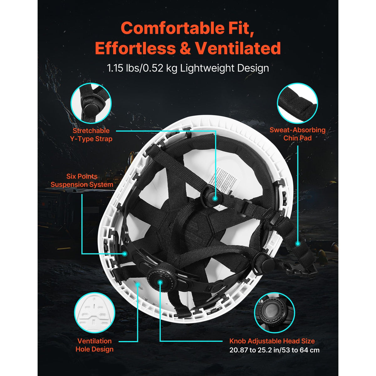 Safety Helmet, ANSI/ISEA Z89.1 Approved ABS Safety Hard Hat with 6-Point Ratchet Suspension, Adjustable Vented Hardhat for Men Women Adults, for Outdoor Indoor Industrial Construction Workwear