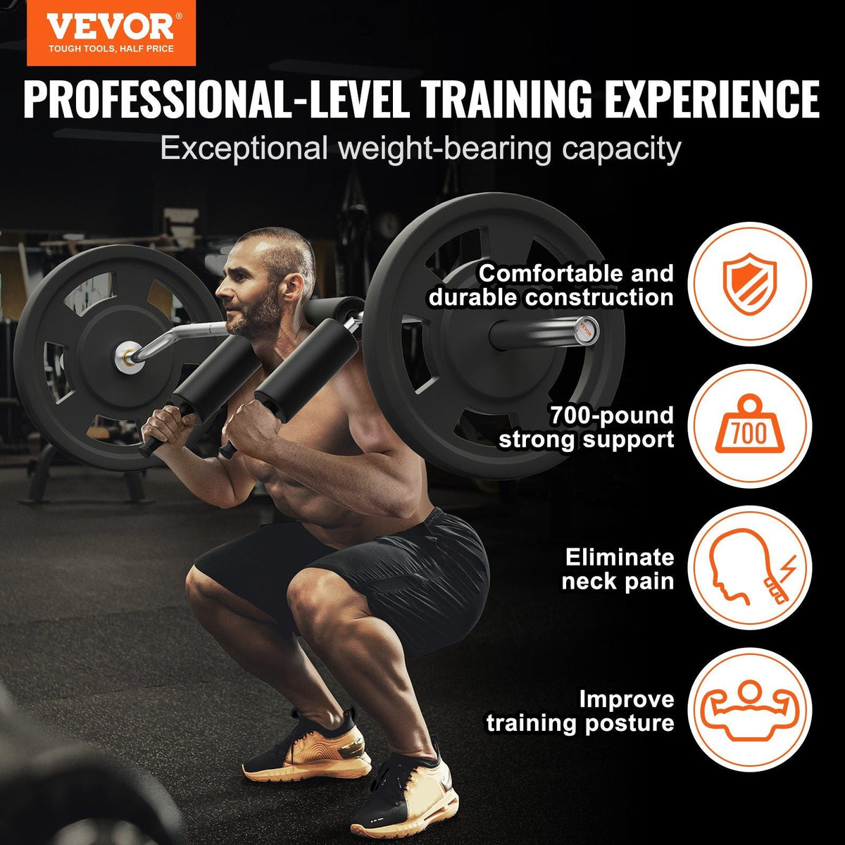 Safety Squat Bar, 700 LBS Fitness Squat Bar, Safety Squat Bar Attachment with Shoulder and Arm Pads, 28mm Diameter Weight Bar, Ideal for Front Squats, Lunges, Rehab, Physical Therapy