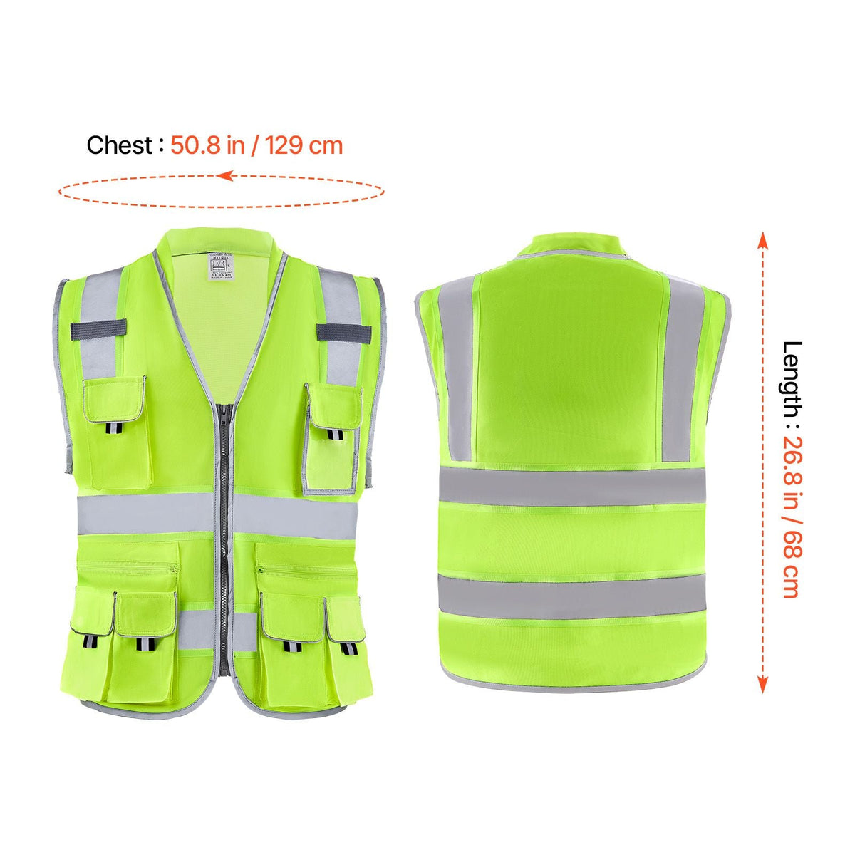 Safety Vest, 10 Pockets Yellow Safety Vest, Hi Vis Zipper Front Safety Vest with Reflective Strips, High Visibility Work Construction Vest with Pockets and Walkie-Talkie Clip, for Men & Woman