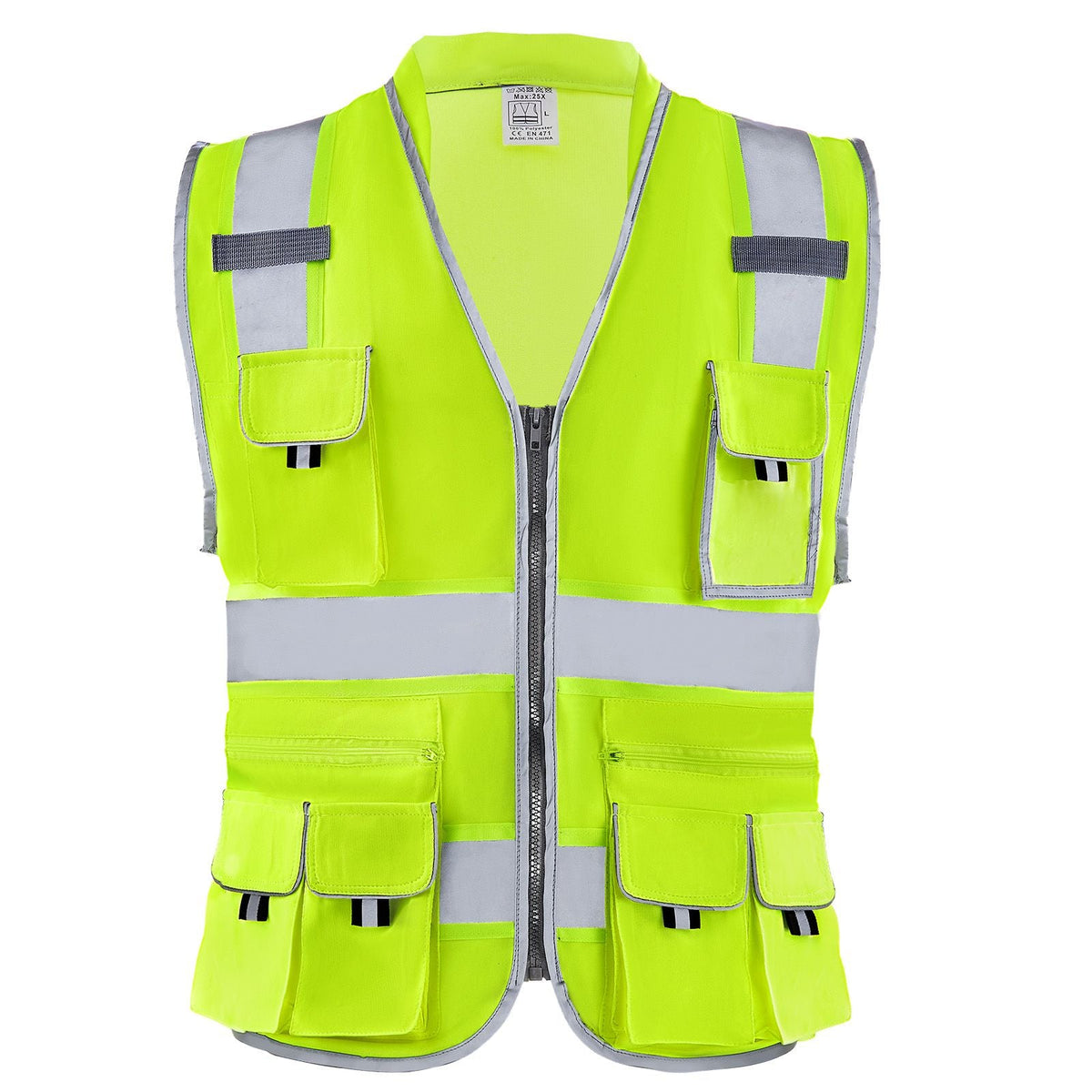 Safety Vest, 10 Pockets Yellow Safety Vest, Hi Vis Zipper Front Safety Vest with Reflective Strips, High Visibility Work Construction Vest with Pockets and Walkie-Talkie Clip, for Men & Woman