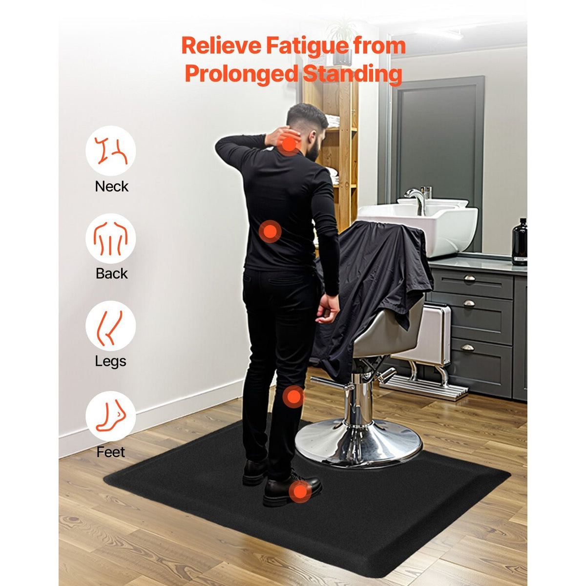 Salon Mat for Hair Stylist, 3 x 5 FT Rectangle Salon Chair Mat Anti Fatigue, 1/2" Thickened PVC + NBR Barber Shop Floor Mat with Round Cut Out, Anti-Trip Beveled Edges & Non-slip Bottom