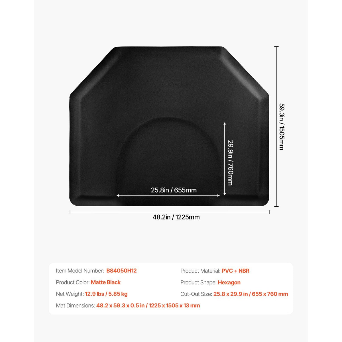 Salon Mat for Hair Stylist, 4 x 5 FT Hexagon Salon Chair Mat Anti Fatigue, 1/2-inch Thickened Barber Shop Floor Mat with Round Cut Out, Easy-to-Clean PVC Surface & Anti-Trip Beveled Edges