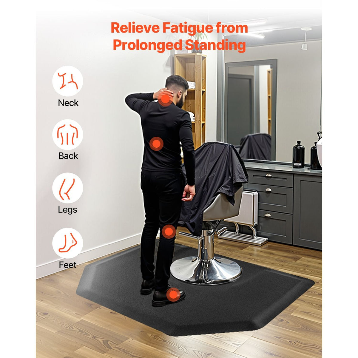 Salon Mat for Hair Stylist, 4 x 5 FT Hexagon Salon Chair Mat Anti Fatigue, 1/2-inch Thickened Barber Shop Floor Mat with Round Cut Out, Easy-to-Clean PVC Surface & Anti-Trip Beveled Edges