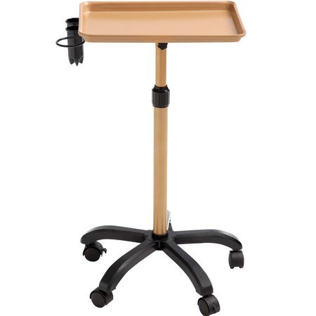 Salon Tray Cart, 30"-43" Height Adjustable Rolling Salon Tray, Cold-rolled Plate Tattoo Tray with 5 Wheels (2 Lockable) for SPA Barber Clinic, Gold & Black