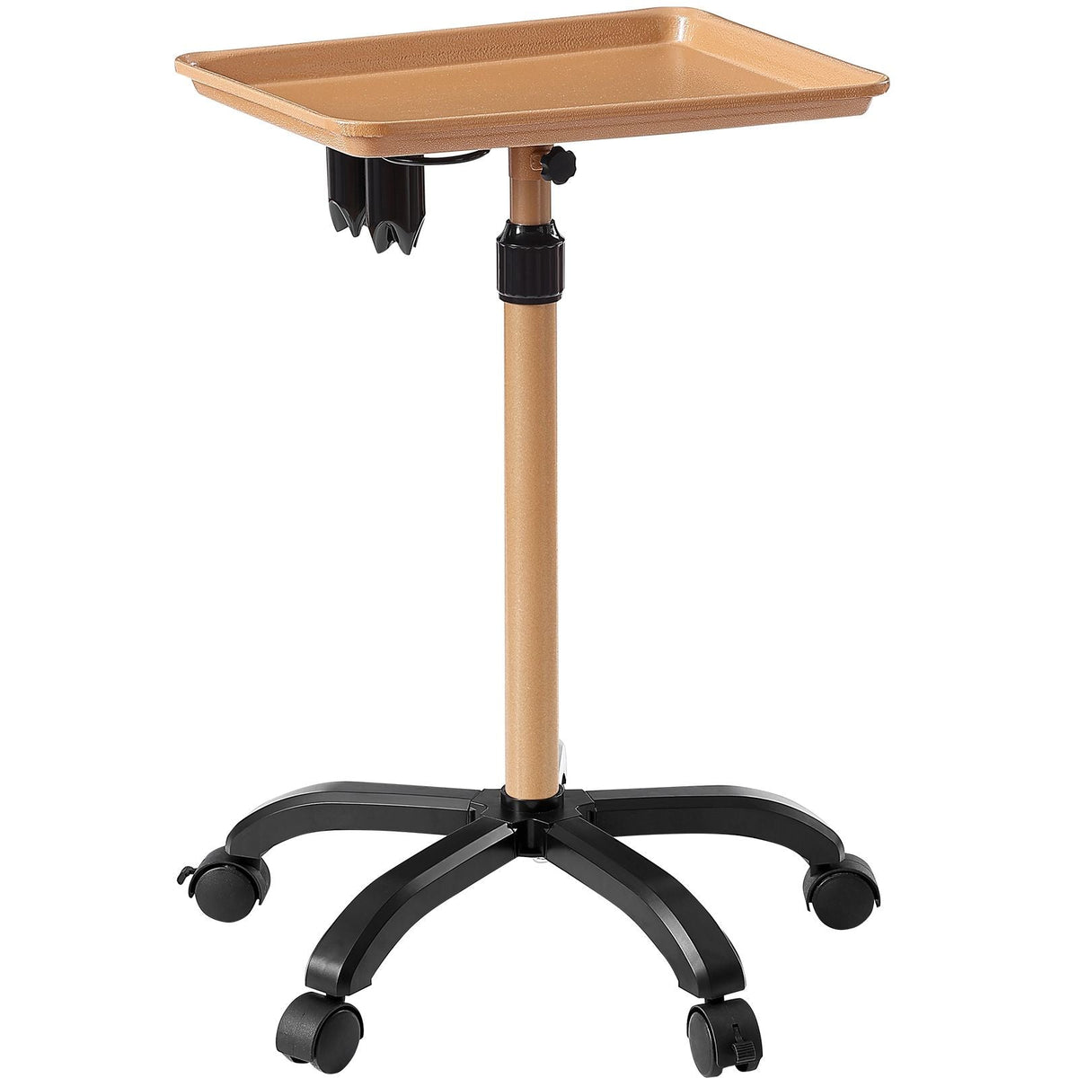 Salon Tray Cart, 30"-43" Height Adjustable Rolling Salon Tray, Cold-rolled Plate Tattoo Tray with 5 Wheels (2 Lockable) for SPA Barber Clinic, Gold & Black