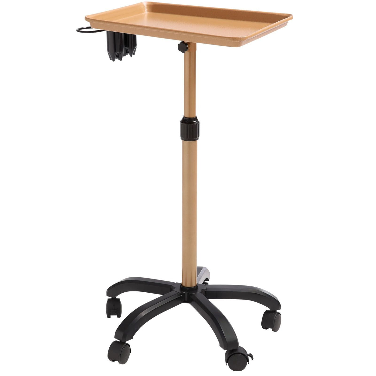 Salon Tray Cart, 30"-43" Height Adjustable Rolling Salon Tray, Cold-rolled Plate Tattoo Tray with 5 Wheels (2 Lockable) for SPA Barber Clinic, Gold & Black