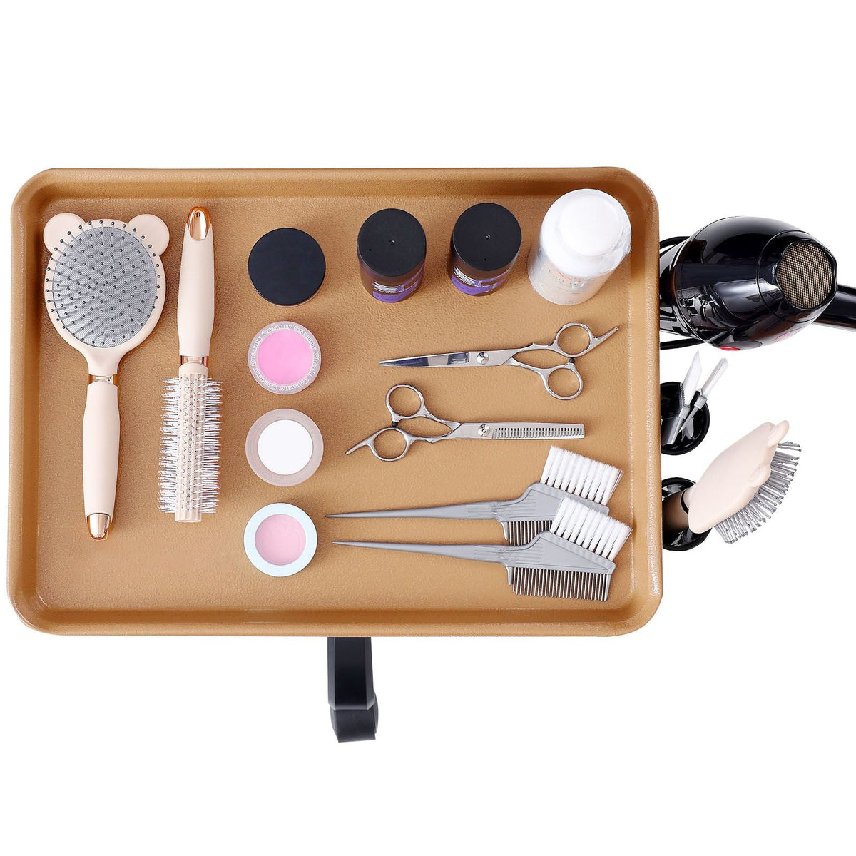 Salon Tray Cart, 30"-43" Height Adjustable Rolling Salon Tray, Cold-rolled Plate Tattoo Tray with 5 Wheels (2 Lockable) for SPA Barber Clinic, Gold & Black