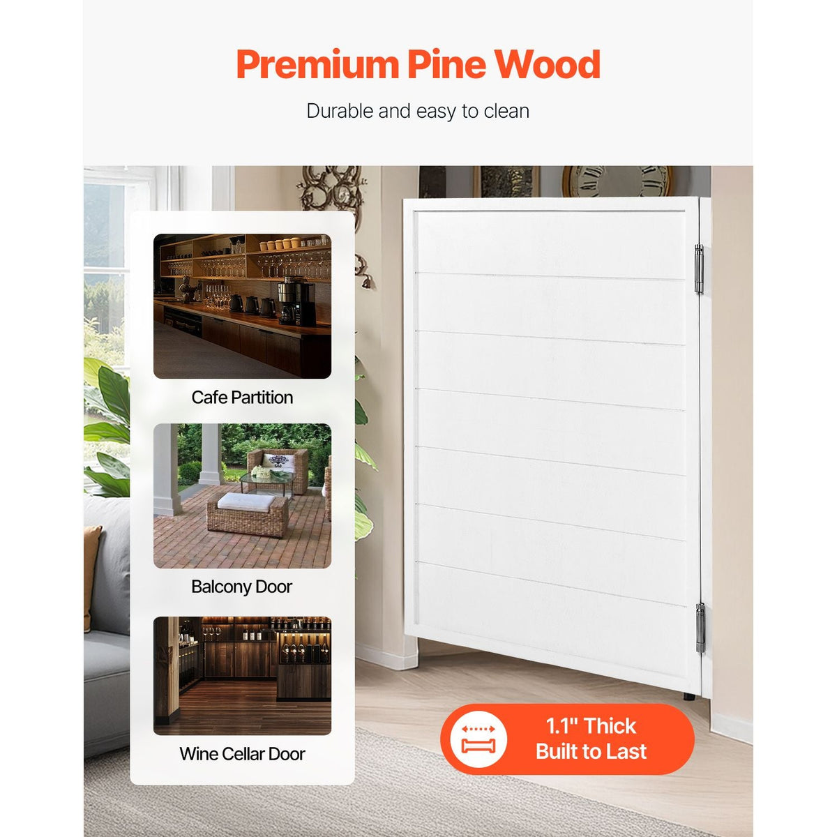 Saloon Doors, 32"W x 42" H Single Swinging Cafe Interior Doors, Square Design Premium Pine Wood, with Hinges & Hardware Kit, Easy to Install, for Hallway Kitchen Bar Pub Entrance, White
