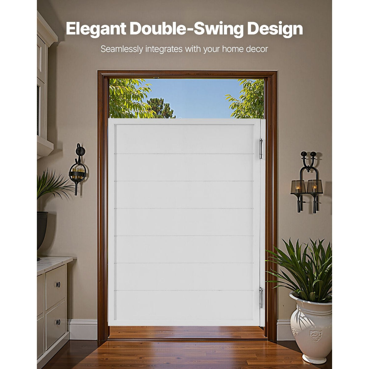 Saloon Doors, 32"W x 42" H Single Swinging Cafe Interior Doors, Square Design Premium Pine Wood, with Hinges & Hardware Kit, Easy to Install, for Hallway Kitchen Bar Pub Entrance, White