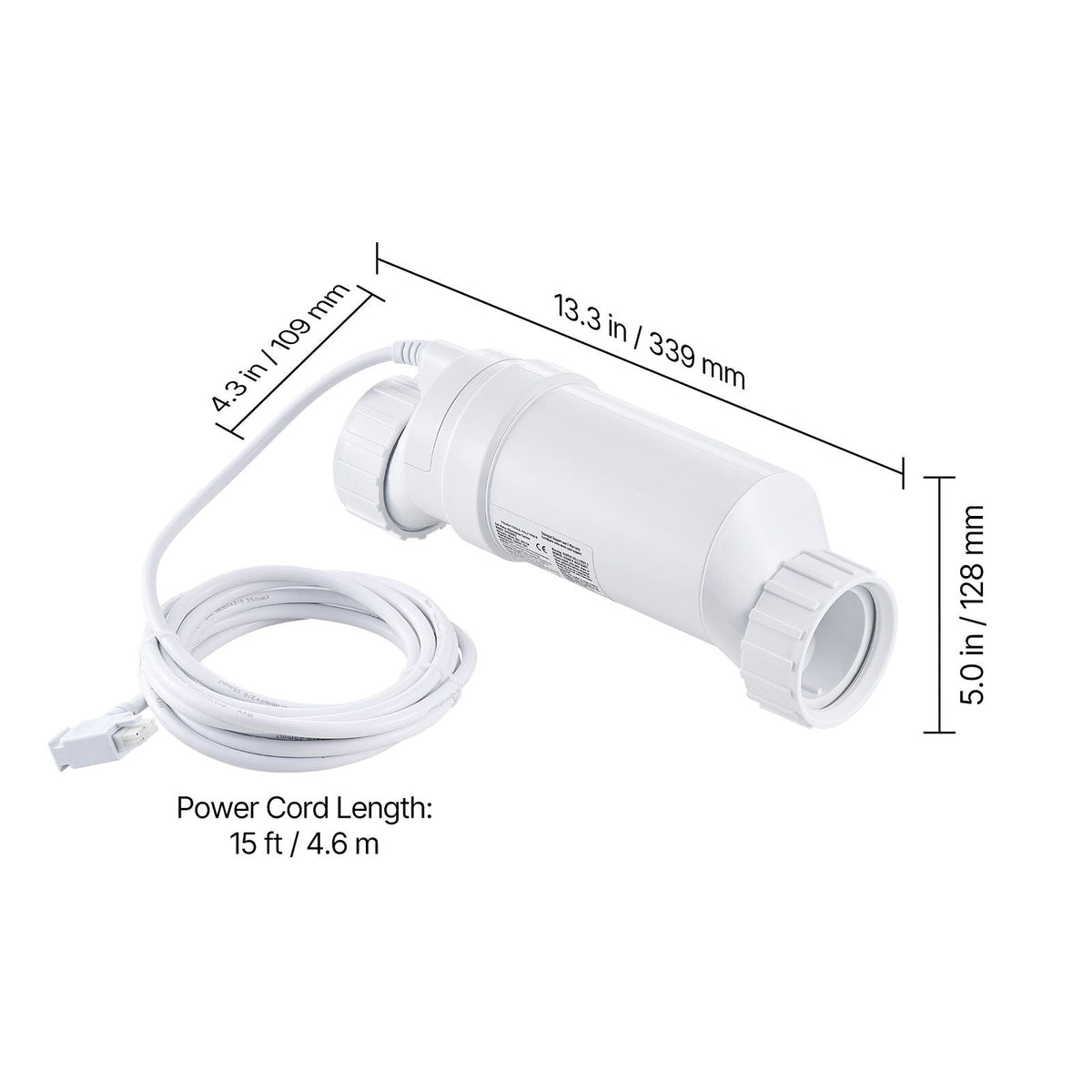 Salt Water Chlorinator System, Pool Chlorination Cell Fits for Hayward W3T-Cell-3 (T3), Pool Cell Salt Water System for In-Ground Swimming Pools up to 15,000 Gallons, 15 ft Power Line, White