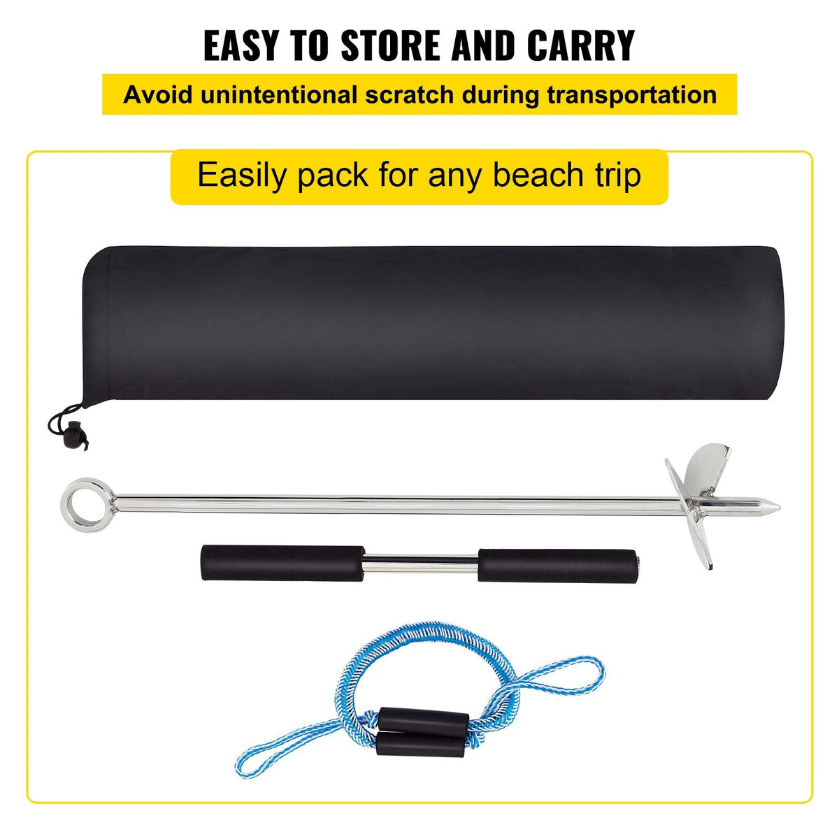 Sand Anchor, 18\" Length Auger to The Beach and Sandbar, 316 Stainless Steel Screw Anchor with Removable Handle, Bungee Line & Carry Bag, for Jet Ski PWC Pontoon Kayak