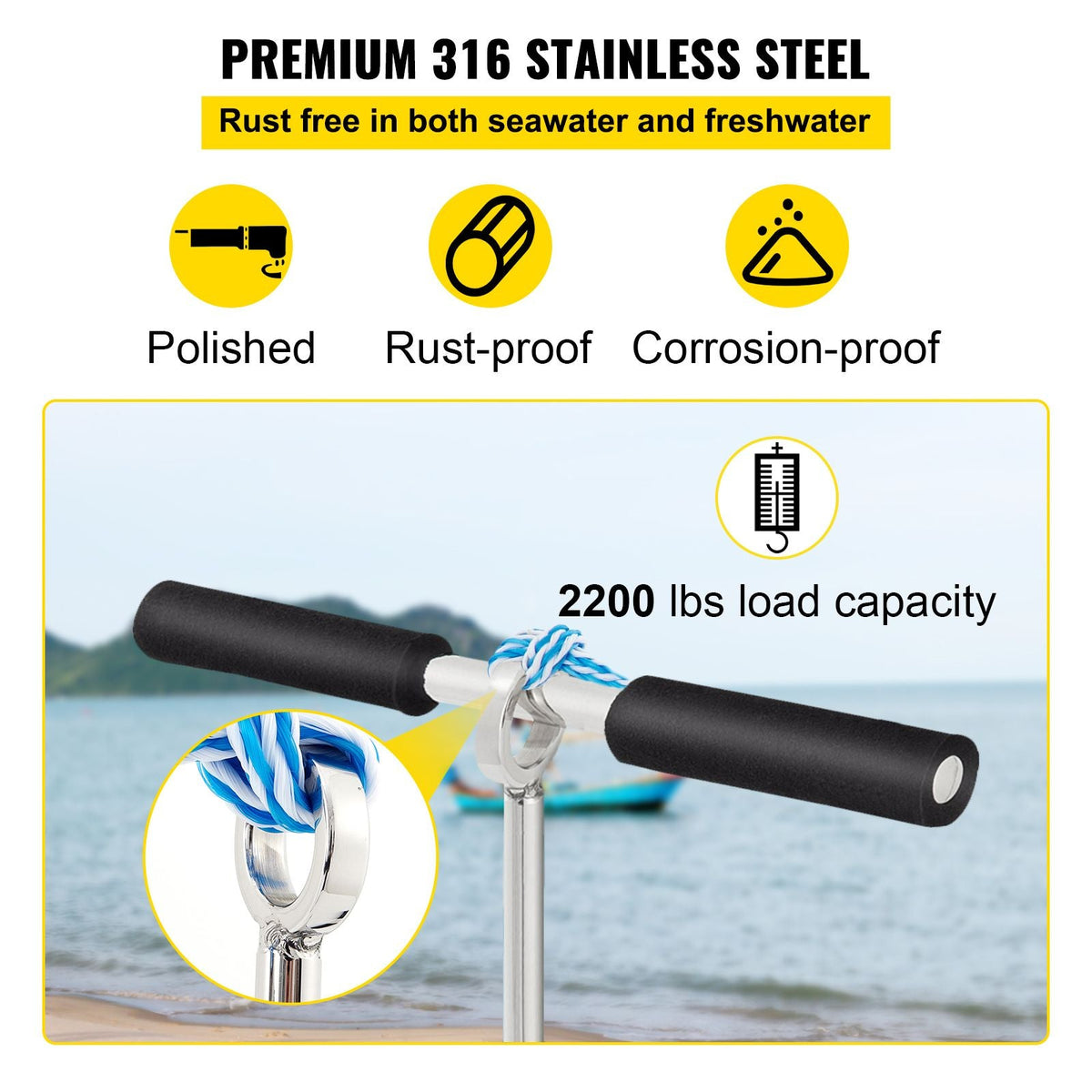 Sand Anchor, 18\" Length Auger to The Beach and Sandbar, 316 Stainless Steel Screw Anchor with Removable Handle, Bungee Line & Carry Bag, for Jet Ski PWC Pontoon Kayak