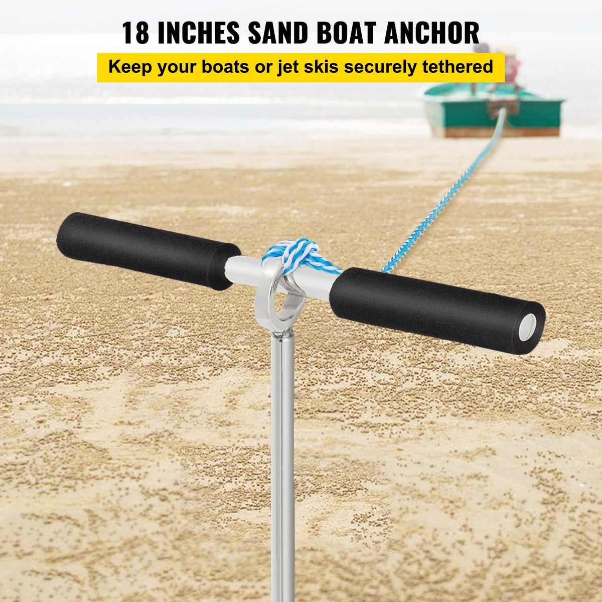Sand Anchor, 18\" Length Auger to The Beach and Sandbar, 316 Stainless Steel Screw Anchor with Removable Handle, Bungee Line & Carry Bag, for Jet Ski PWC Pontoon Kayak