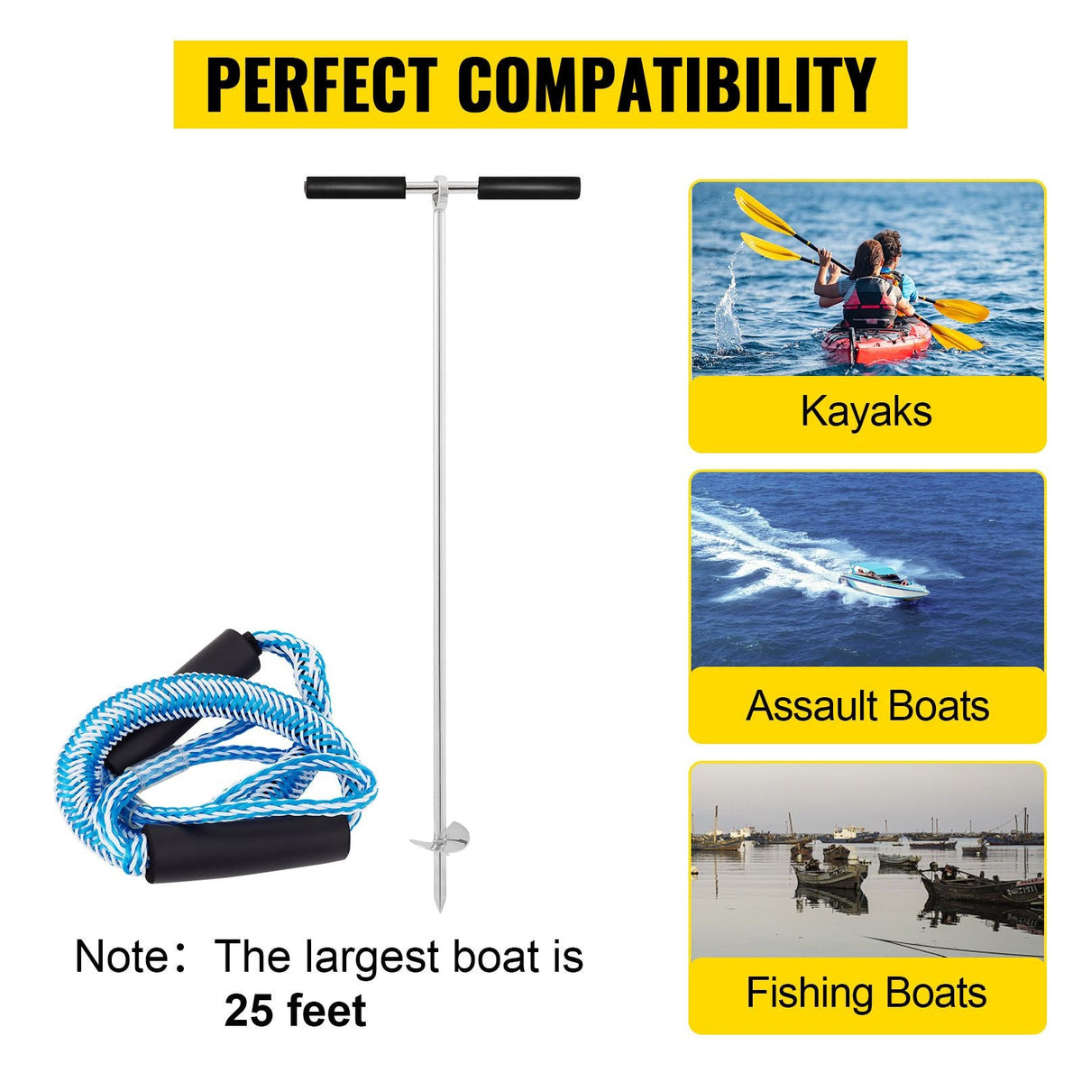 Sand Anchor, 36\" Length Auger to The Beach and Sandbar, 316 Stainless Steel Screw Anchor with Removable Handle, Bungee Line & Carry Bag, for Jet Ski PWC Pontoon Kayak