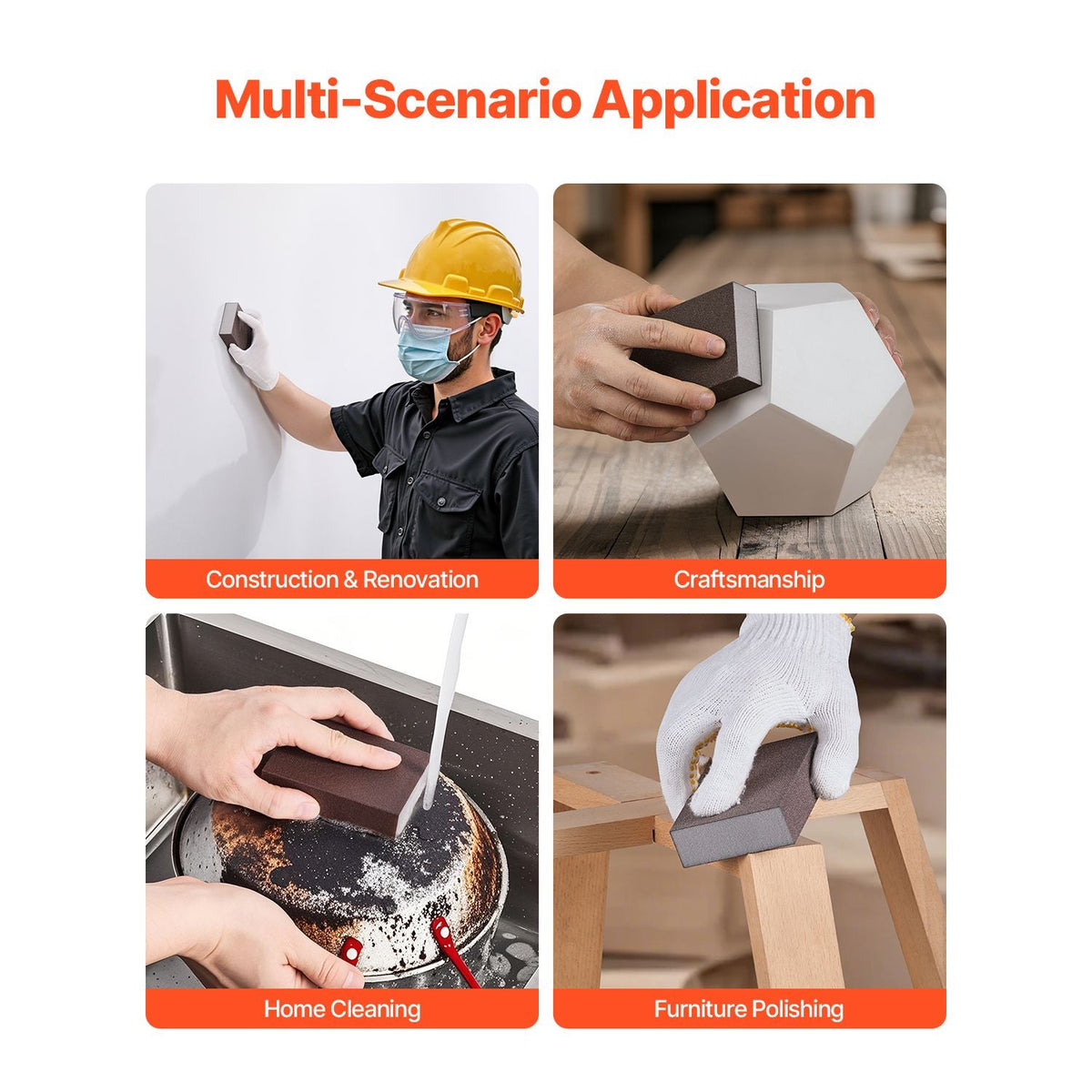 Sanding Sponge, 10 Pcs, 60/80/120/180/220 Grit Assortment(2 Each), Washable and Reusable Sanding Blocks for Dry & Wet Use, Coarse to Fine Sandpaper Blocks, for Drywall Wood Metal Furniture