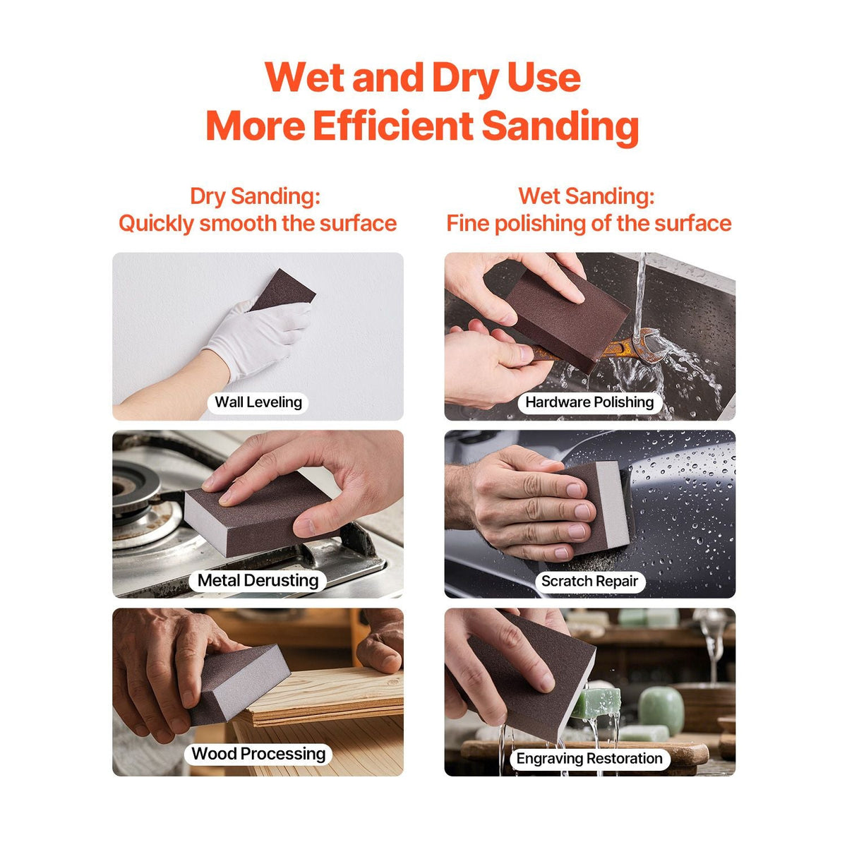 Sanding Sponge, 4 Pcs, 60/80/120/220 Grit Assortment, Washable and Reusable Sanding Blocks for Dry & Wet Use, Coarse to Fine Sandpaper Blocks, for Polishing Drywall Wood Plastic Metal Furniture