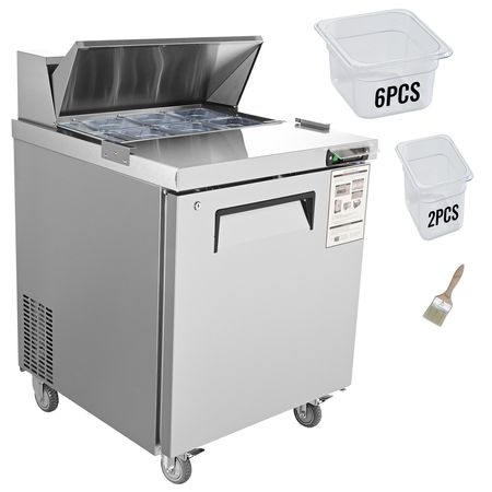 Sandwich Prep Table, 7.42 Cu. Ft. Salad Single-door Refrigerated Prep Table, 28-inch Food Prep Fridge, Commercial Stainless Steel Prep Refrigerator Table for Restaurant, Bar, Shop, Silver