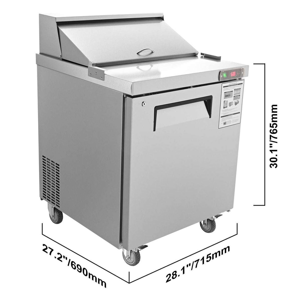 Sandwich Prep Table, 7.42 Cu. Ft. Salad Single-door Refrigerated Prep Table, 28-inch Food Prep Fridge, Commercial Stainless Steel Prep Refrigerator Table for Restaurant, Bar, Shop, Silver