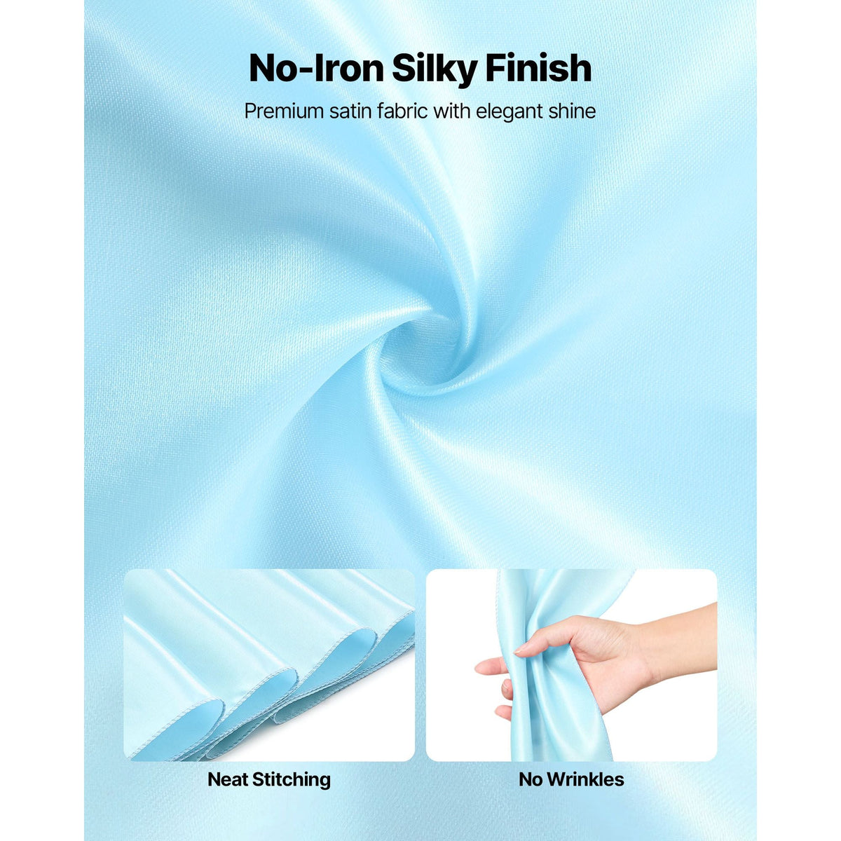 Satin Chair Sashes Bows, 100PCS Chair Ribbon Ties Back Sash, 7 x 108 inch, Light Blue Wedding Reception Decoration, for Wedding Ceremony Baby Shower Party Events Banquet Chair Cover Decoration