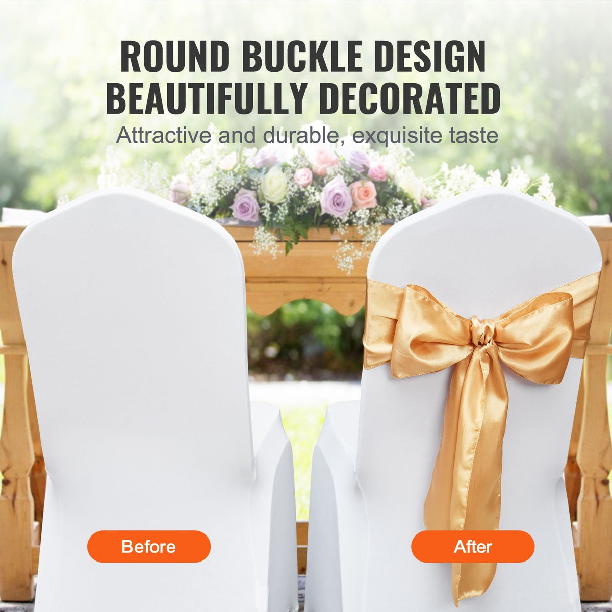 Satin Chair Sashes Bows, 50PCS Chair Ribbon Ties Back Sash, 7 x 108 inch, Gold Wedding Reception Decoration, for Wedding Ceremony Baby Shower Party Events Banquet Chair Cover Decoration