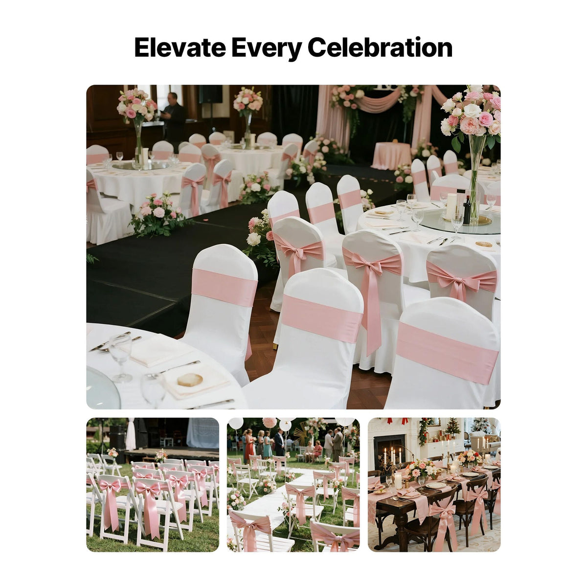 Satin Chair Sashes Bows, 50PCS Chair Ribbon Ties Back Sash, 7 x 108 inch, Rose Gold Wedding Reception Decoration, for Wedding Ceremony Baby Shower Party Events Banquet Chair Cover Decoration