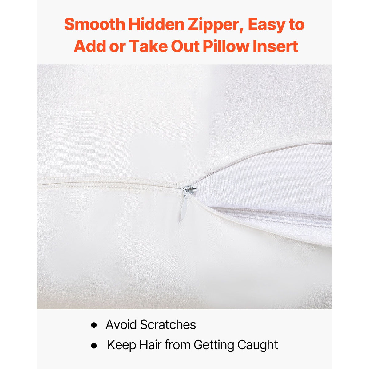 Satin Pillowcase, 2 Pack Standard Size Satin Pillow Cases for Hair and Skin, Similar to Silk Pillowcases with Hidden Zipper, Smooth, Soft and Breathable Cooling Pillowcase, for Sleeping (White)