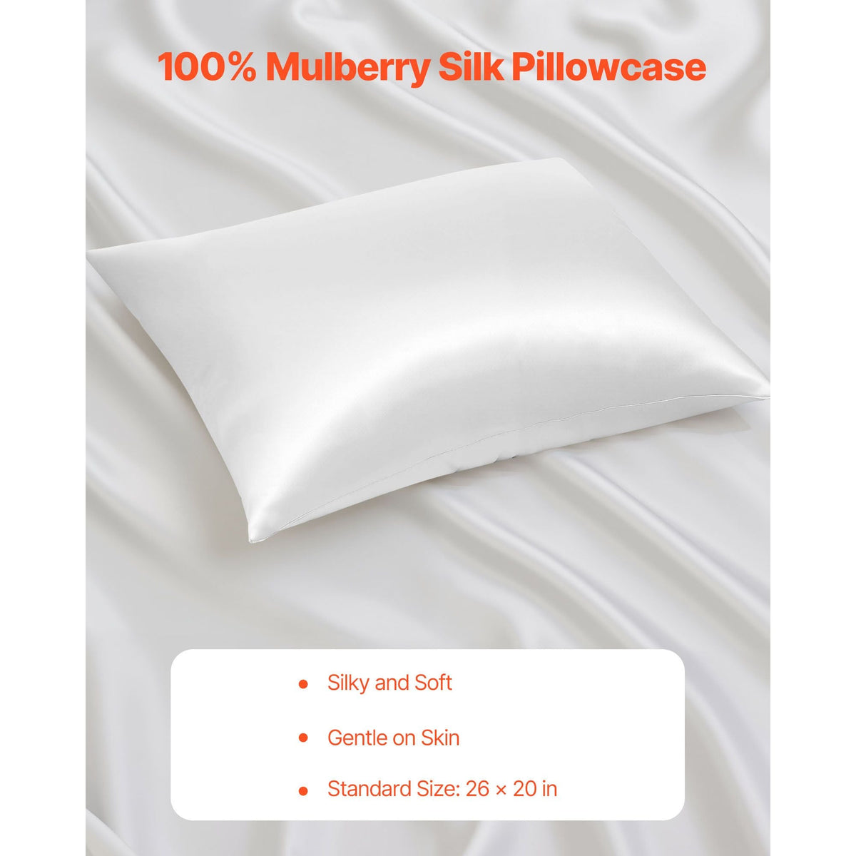 Satin Pillowcase, 2 Pack Standard Size Satin Pillow Cases for Hair and Skin, Similar to Silk Pillowcases with Hidden Zipper, Smooth, Soft and Breathable Cooling Pillowcase, for Sleeping (White)