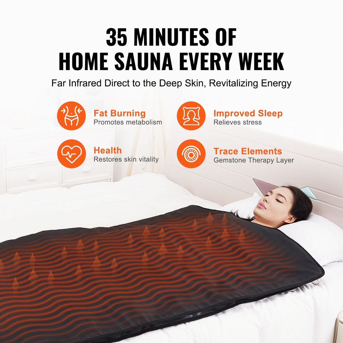 Sauna Blanket for Detoxification, Portable Far Infrared Sauna for Home, PU Sauna Bag w/ Therapy Stones & Carbon Fiber Heating, 1-6 Level Adjustable Temp 95-185 F, 1-60 Minutes Timer, 75 x 35in