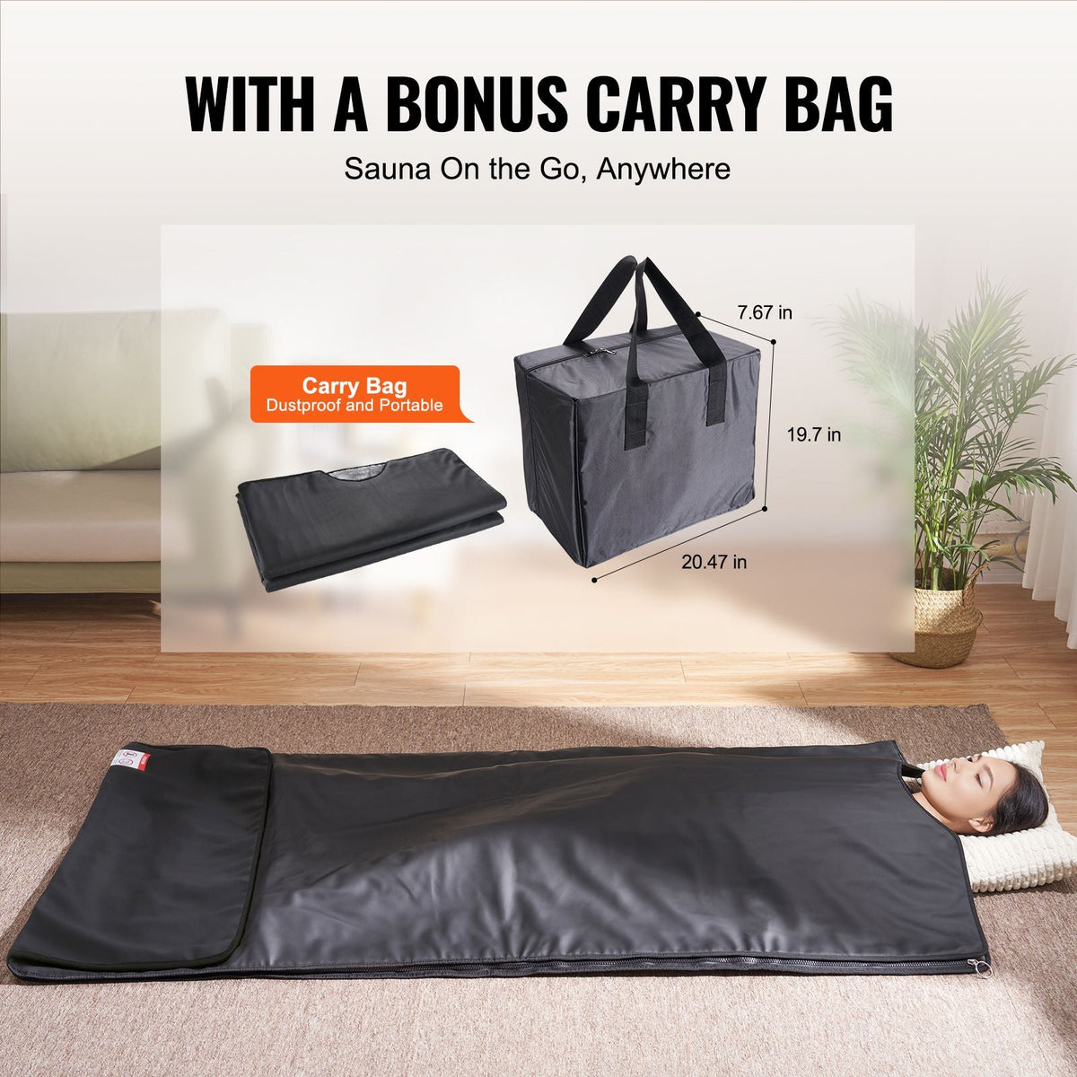 Sauna Blanket for Detoxification, Portable Far Infrared Sauna for Home, PU Sauna Bag w/ Therapy Stones & Carbon Fiber Heating, 1-6 Level Adjustable Temp 95-185 F, 1-60 Minutes Timer, 75 x 35in