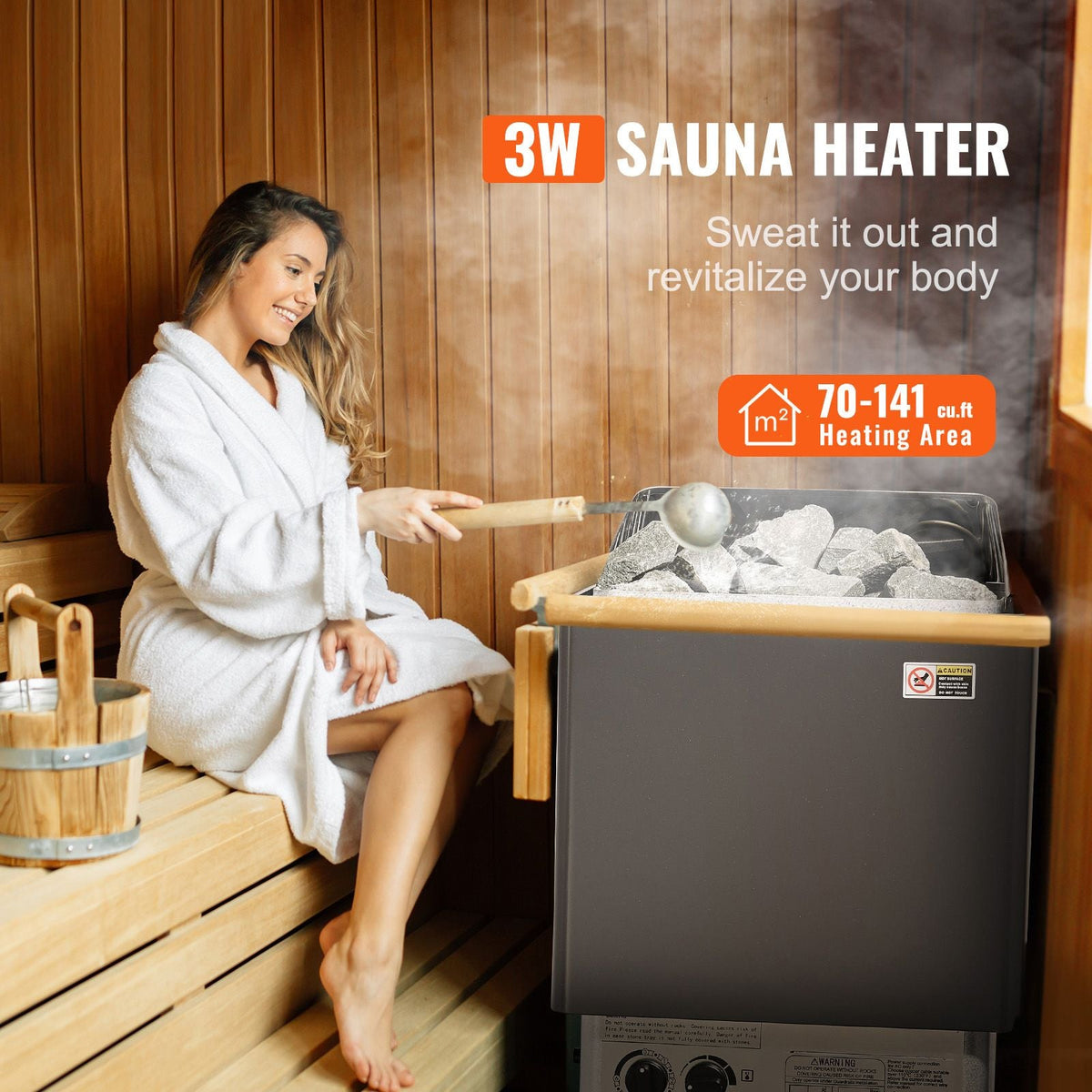 Sauna Heater, 3KW 220V Electric Sauna Stove, Steam Bath Sauna Heater with Built-In Controls, 3h Timer and Adjustable Temp for Max. 70-141 Cubic Feet, Home Hotel Spa Shower Use