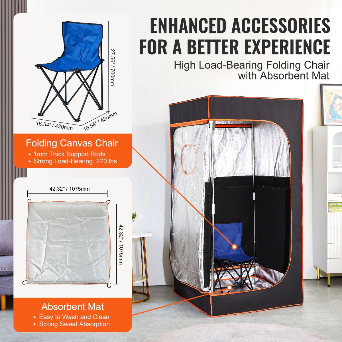 Sauna Tent Portable Full Size, 1400W Personal Sauna Kit for Home Spa, Detoxify & Soothing Infrared Heated Body Therapy, Time & Temperature Remote Control With Chair & Floor Mat