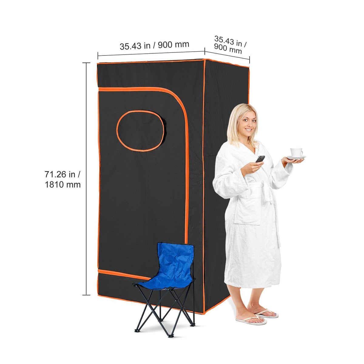 Sauna Tent Portable Full Size, 1400W Personal Sauna Kit for Home Spa, Detoxify & Soothing Infrared Heated Body Therapy, Time & Temperature Remote Control With Chair & Floor Mat