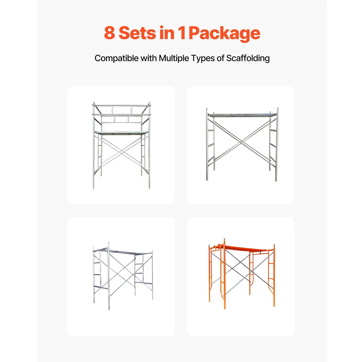 Scaffolding Cross Brace 6x4 ft, 8-Pack Solid Carbon Steel Scaffold Cross Supports, X-Shaped Scaffolding Safety Accessory with Rust- & Corrosion-Proof Galvanized Surface (Only Cross Braces Sold)