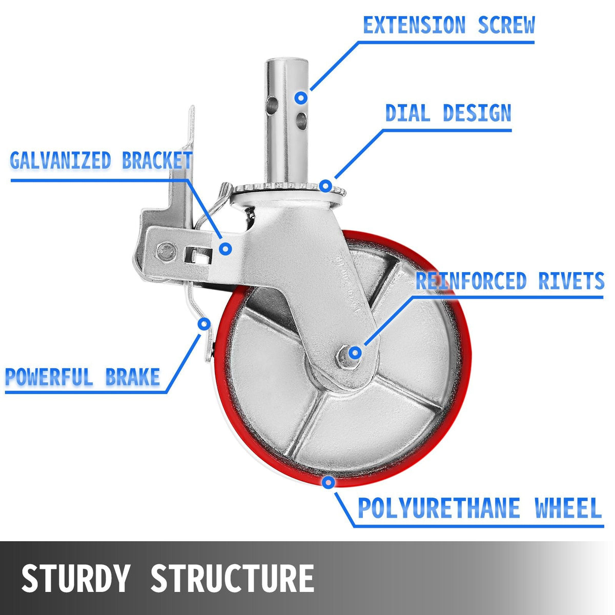 Scaffolding Wheels Set, Heavy Duty 4-Pack 8\" Scaffolding Casters, with 4400 Lbs Per Set and Locking Stem Casters with Brake, Polyurethane Replacement for Scaffold, Shelves, Workbench