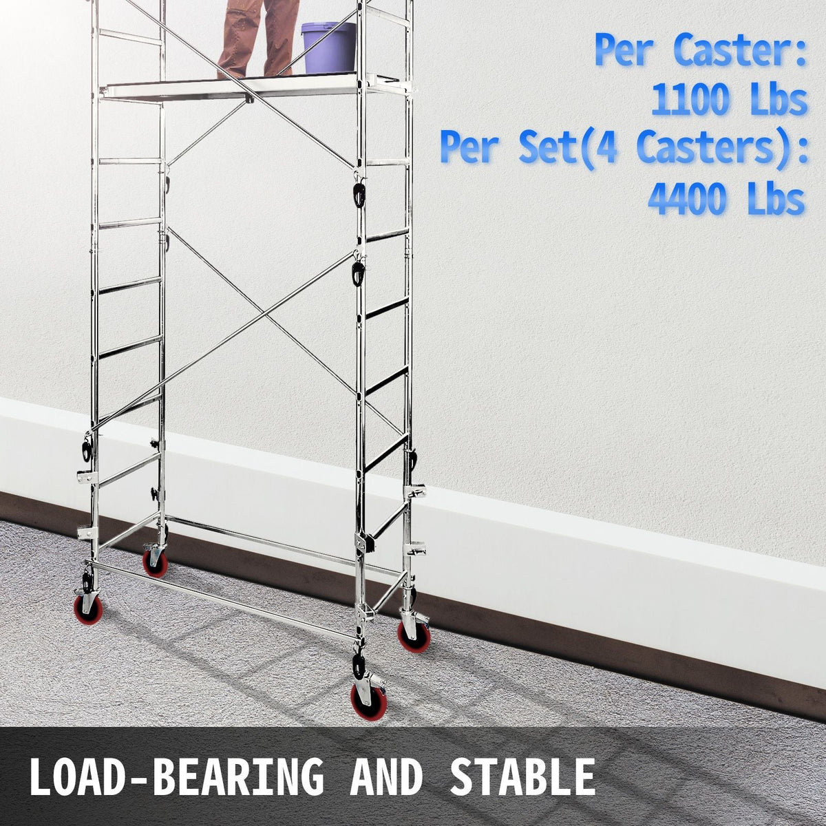 Scaffolding Wheels Set, Heavy Duty 4-Pack 8\" Scaffolding Casters, with 4400 Lbs Per Set and Locking Stem Casters with Brake, Polyurethane Replacement for Scaffold, Shelves, Workbench