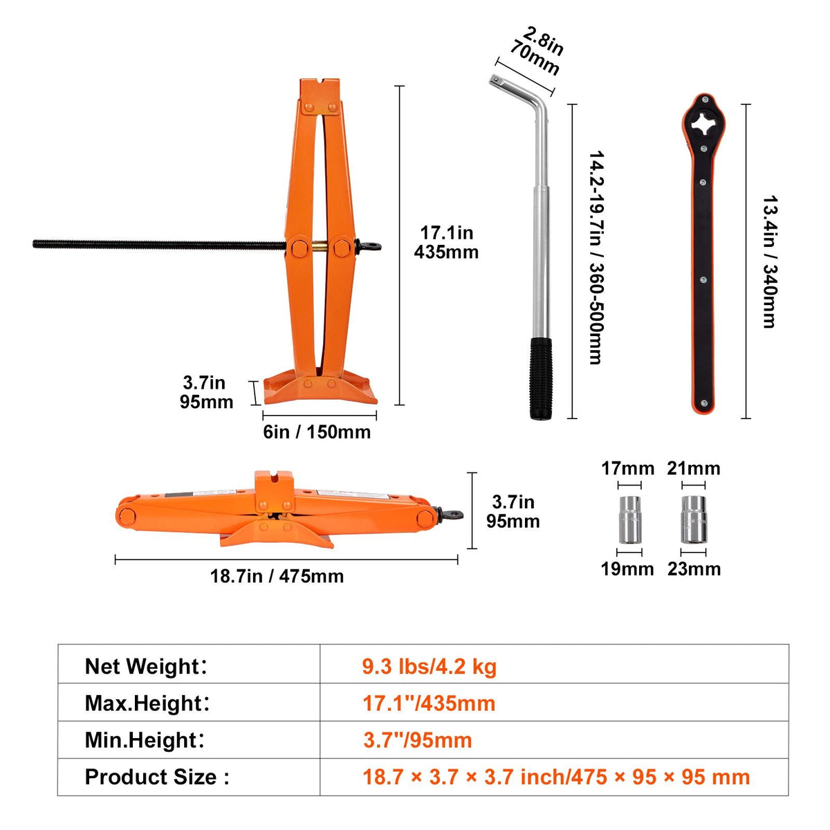 Scissor Jack, 2.5 Ton/5512 lbs Scissor Car Jack, 3.7"-17.1" Lifting Range Scissor Lift Jack with Ratcheting Handle and L-Wrench, Portable Tire Jack for Cars Trucks Sedans MPVs