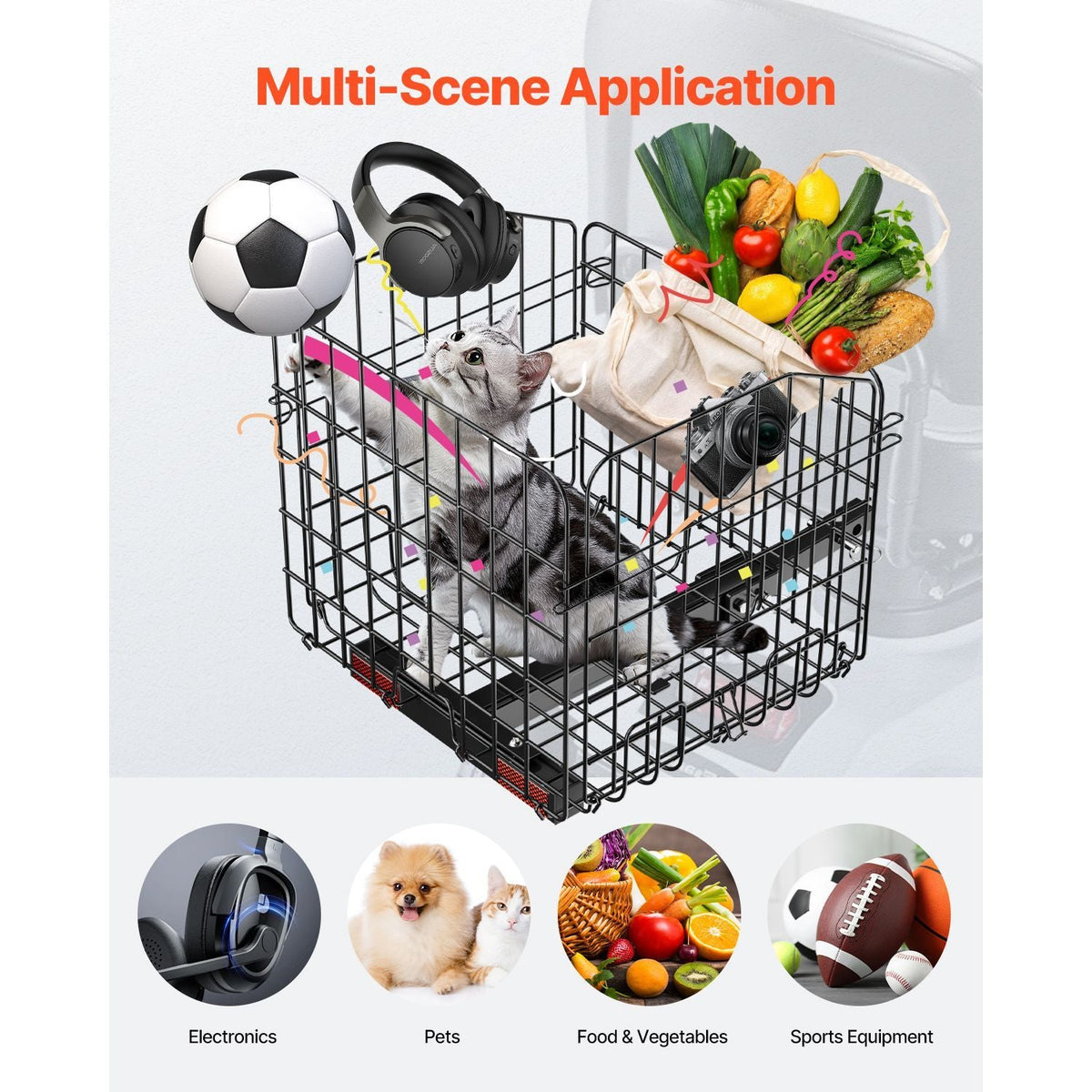 Scooter Rear Basket, Folding Metal Wire Basket, Heavy Duty & Spacious Cargo Basket, Works with 1-inch Receiver, Compatible with Most Golden, Drive & Pride Mobility Scooter