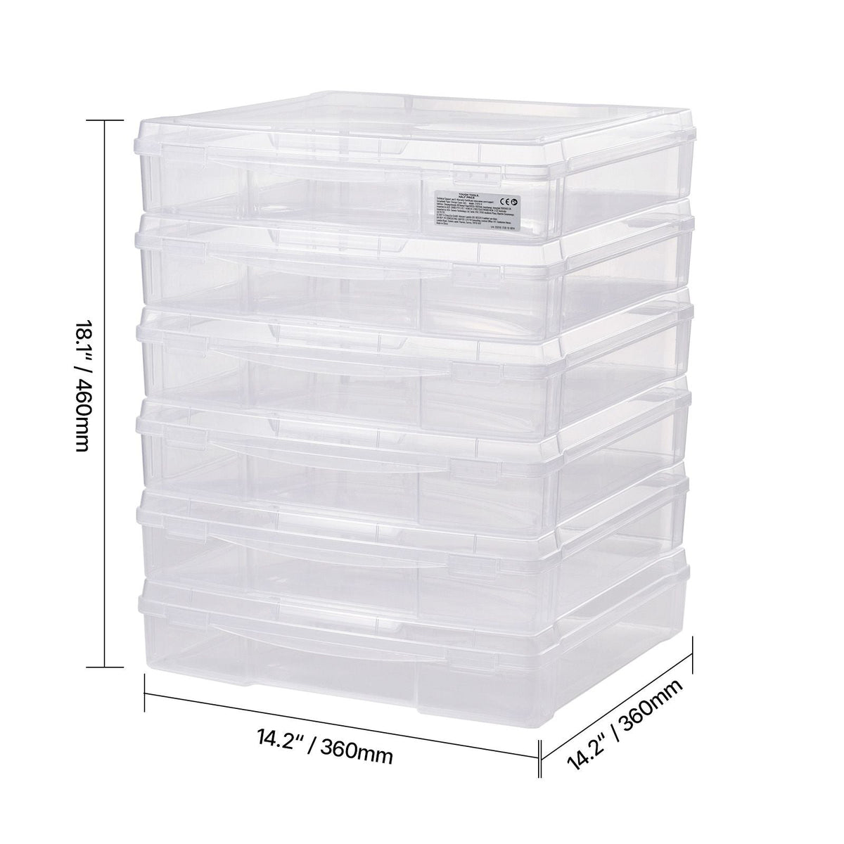 Scrapbook Paper Storage, 6 Pack Stackable Plastic Board Game Boxes, Clear Multi-Purpose Document Case with Rounded Corners and Double Latches, for Office Essentials Tools Arts Crafts Supplies