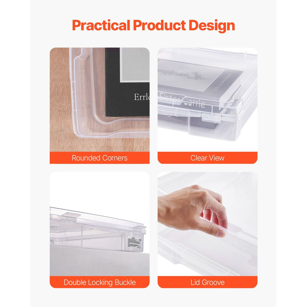 Scrapbook Paper Storage, 6 Pack Stackable Plastic Board Game Boxes, Clear Multi-Purpose Document Case with Rounded Corners and Double Latches, for Office Essentials Tools Arts Crafts Supplies