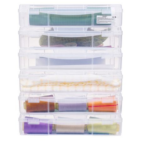 Scrapbook Paper Storage, 6 Pack Stackable Plastic Board Game Boxes, Clear Multi-Purpose Document Case with Rounded Corners and Double Latches, for Office Essentials Tools Arts Crafts Supplies